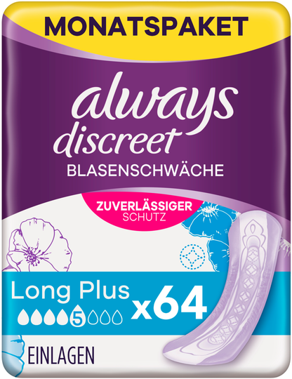 Always Discreet Inkontinenz-Einlagen Long Plus (64 STK) Monatspaket