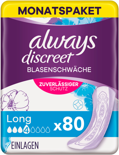 Always Discreet Inkontinenz-Einlagen Long (80 STK) Monatspaket